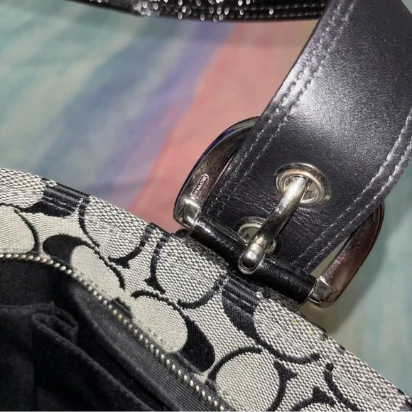 Coach Signature Tote Bag Satchel Shoulder Handbag Grey/Black - Picture 13 of 13